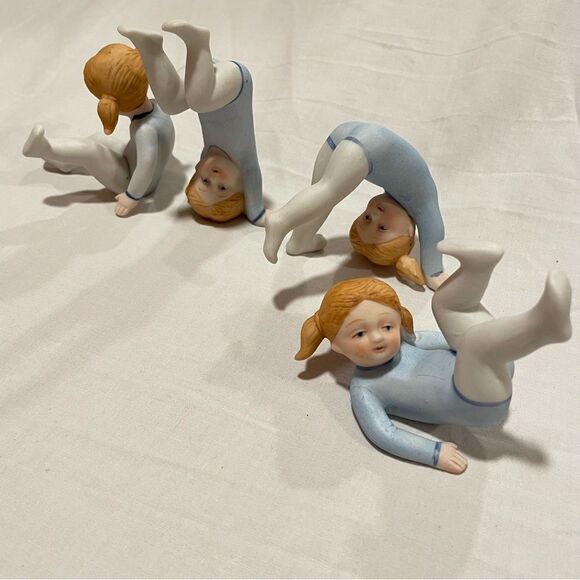 Ron Gordon Little somersaulting girl in blue leotard porcelain gymnast statues - Picture 12 of 13